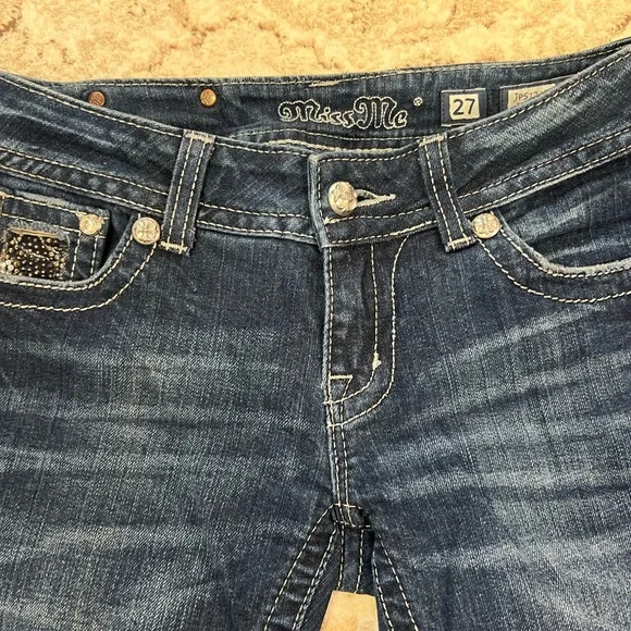 Miss Me Dark Blue Boot Cut Jeans with Silver & Black Accents - Picture 3 of 8